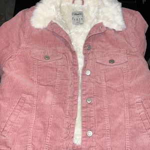 Denim Co. pink corduroy sherpa jacket
